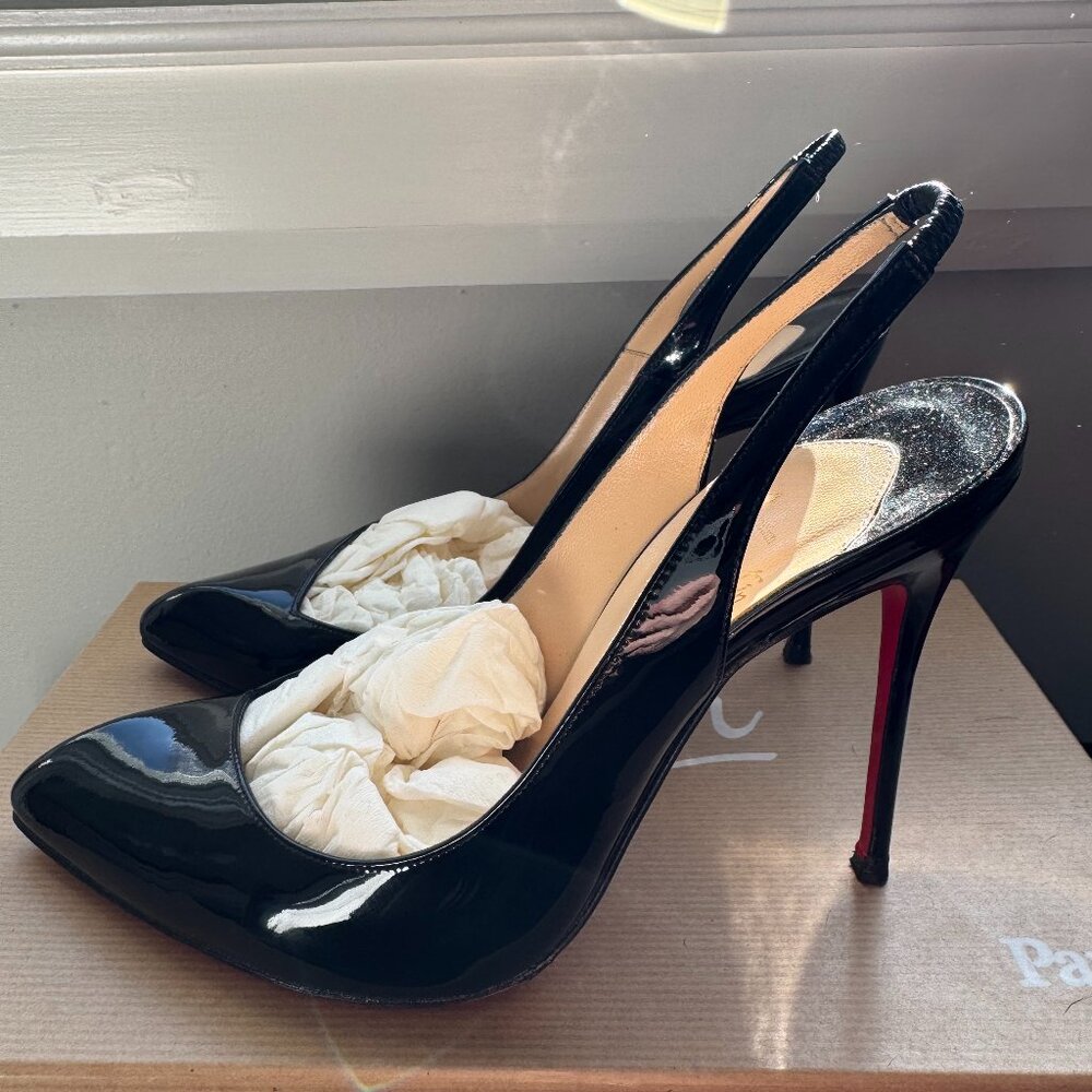 Black Patent Leather Louboutin Sling-back Heels